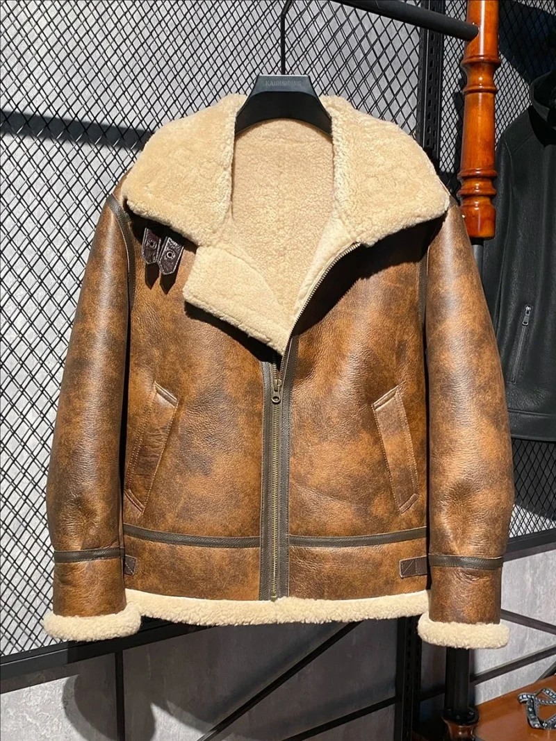 Premium Men's Shearling Leather B3 Bomber Jacket with Wool Lining - Image 6