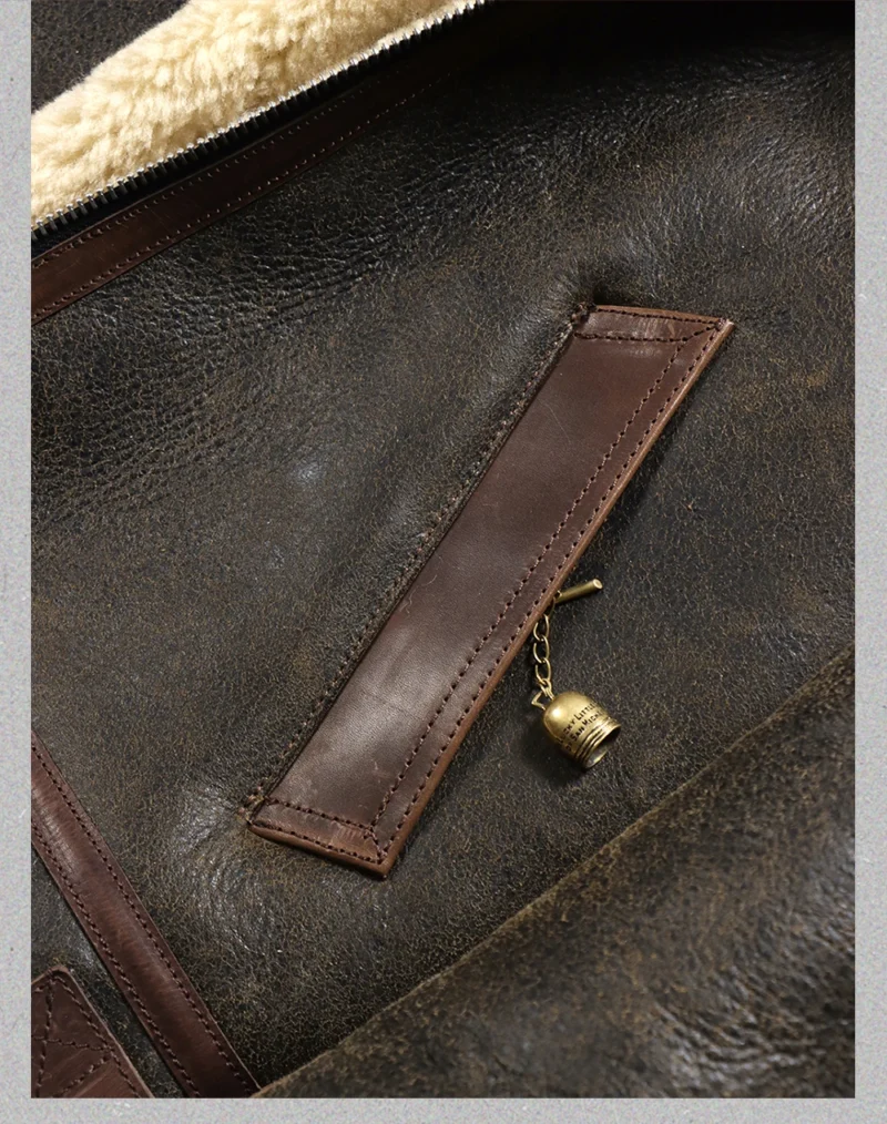 Premium Shearling B3 Flight Jacket with Horsehide Classic Bomber Coat for Men - Image 4
