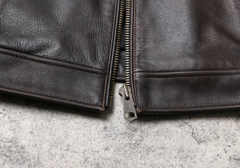Men's Vintage Brushed Cowhide Leather Biker Jacket with Zip Closure - Image 6