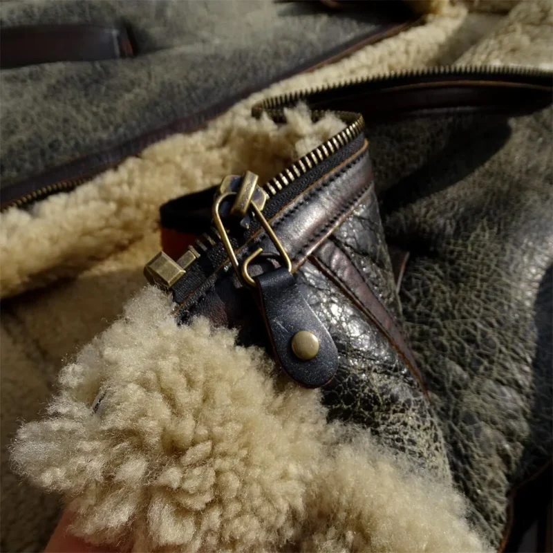 Men's Classic B6 Bomber Jacket Genuine Shearling Sheepskin Winter Coat - Image 5